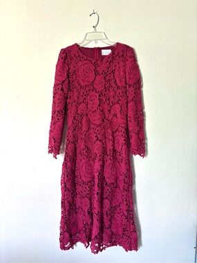 Dainty Jewells Women's Magenta Pink Lace Floral Midi Dress